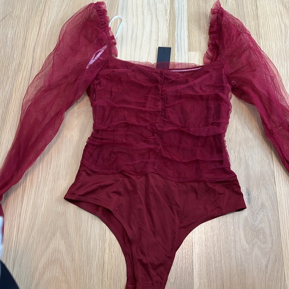 Lulus red mesh long sleeve bodysuit - Picture 2 of 2